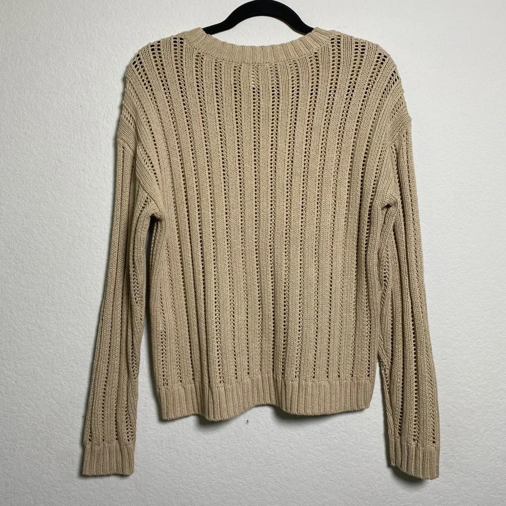 Cyrus‎ Tan Open Knit Sweater Medium Coastal Grandma Minimalist Neutral Casual